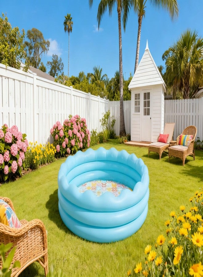 VWretails Wavy Edge Inflatable Kids Pool with Colorful Floral Floor, Durable 3-Ring Baby Swimming Pool for Outdoor Garden Fun, Easy to Inflate, Safe & Portable Water Play Pool for Kids (68" x 18") - Image 4